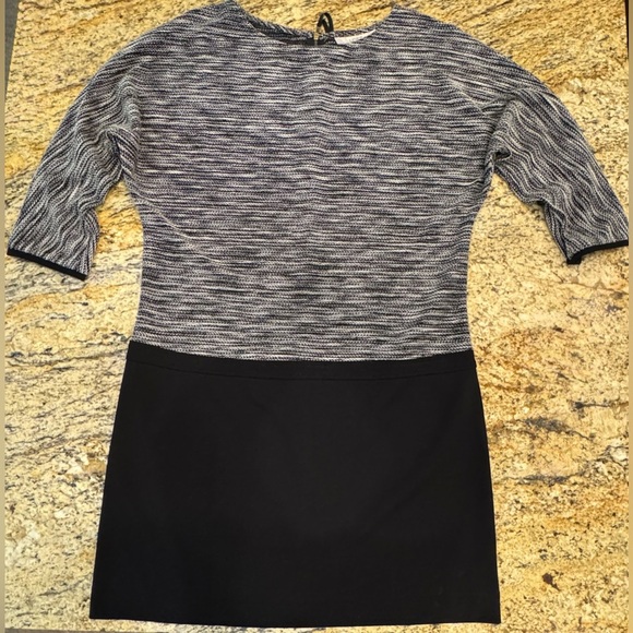 Ann Taylor Loft Black White Tweed Dolman Sleeve Contrast Shift Dress Size 8 - Picture 3 of 9